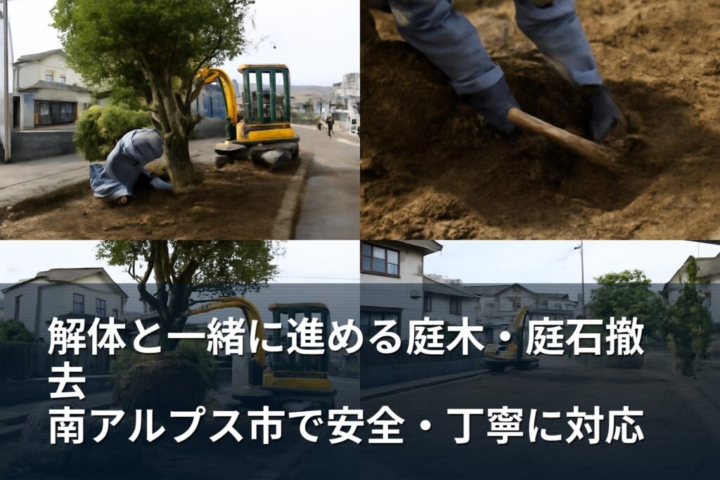 南アルプス市で解体と一緒に庭木・庭石を撤去する方法